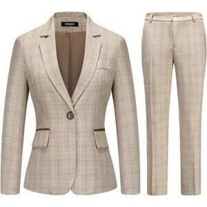 Women's 2 Piece Plaid Suit Lady's Business One Button Lined Blazer Pant Set